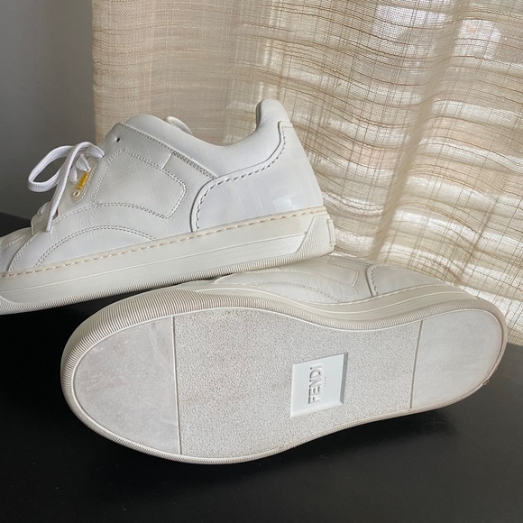 Fendi white leather trainers rubber shoes monogram double F size 7 Italy low cut